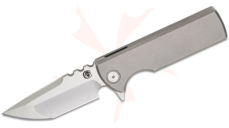 Chaves Knives TAK Integral Flipper Knife 2.75 inch M390 Belt Satin Compound Tanto Blade, Stonewashed Single-Piece Titanium Handle