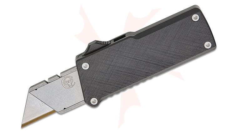 Chaves Knives CHUB Chaves Handy Utility Blade OTF AUTO Folding Knife, Replaceable Razor Blade (1 inch Cutting Edge), Black Crosshatch Aluminum Handles