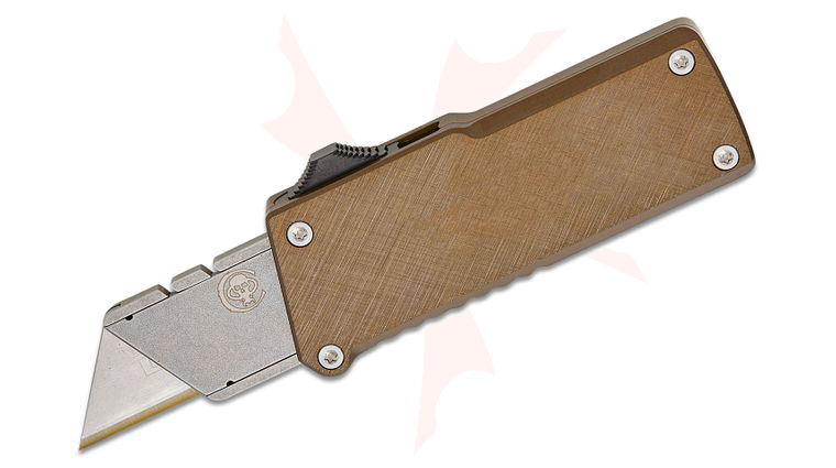 Chaves Knives CHUB Chaves Handy Utility Blade OTF AUTO Folding Knife, Replaceable Razor Blade (1 inch Cutting Edge), Brown Crosshatch Aluminum Handles