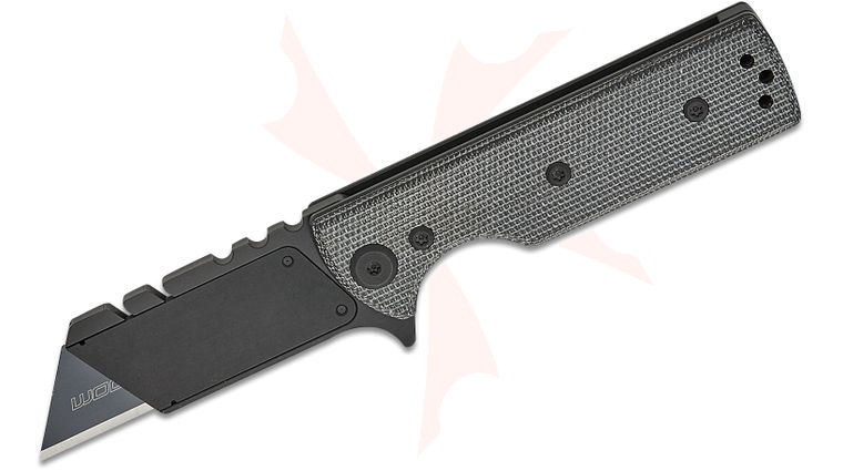 Chaves Knives CHUB Chaves Handy Utility Blade Blue Label Flipper Knife 2.625 inch Black PVD Replaceable Razor Blade (1 inch Cutting Edge), Black Micarta Handles