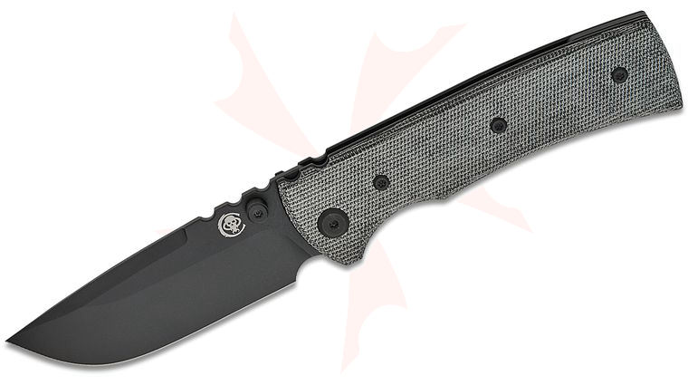 Chaves Knives Redencion 229 Blue Label Liner Lock Folding Knife 3.5 inch Elmax Black PVD Satin Drop Point Blade, Black Micarta Handles