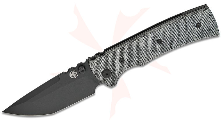 Chaves Knives Redencion 229 Blue Label Liner Lock Folding Knife 3.5 inch Elmax Black PVD Compound Tanto Blade, Black Micarta Handles