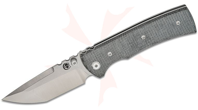 Chaves Knives Redencion 229 Blue Label Liner Lock Folding Knife 3.5 inch Elmax Belt Satin Compound Tanto Blade, Black Micarta Handles