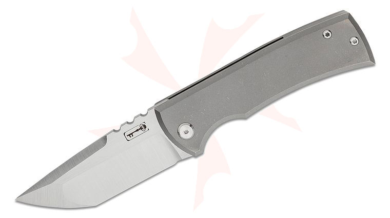 Chaves Ultramar Redencion 229 KickStop Flipper Knife 3.625 inch M390 Belt Satin Compound Tanto Blade, Stonewashed Titanium Handles