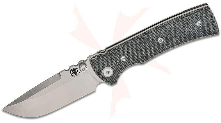 Chaves Knives Redencion Street Blue Label Liner Lock Folding Knife 3.2 inch Elmax Belt Satin Drop Point Blade, Black Micarta Handles