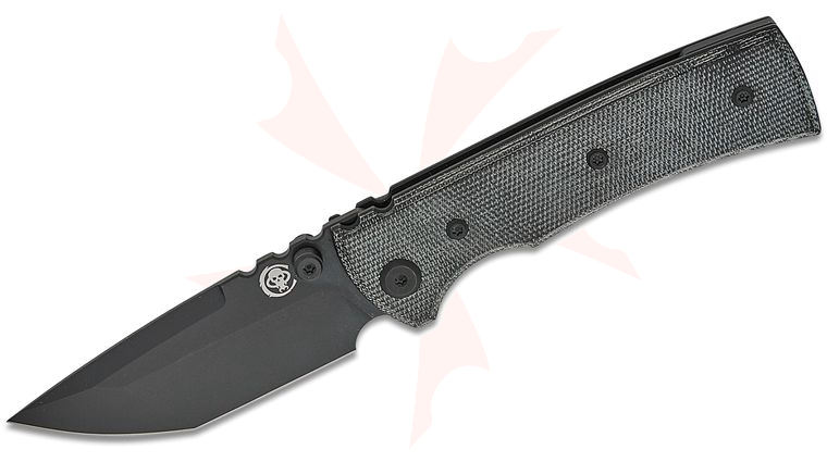 Chaves Knives Redencion Street Blue Label Liner Lock Folding Knife 3.2 inch Elmax Black PVD Compound Tanto Blade, Black Micarta Handles