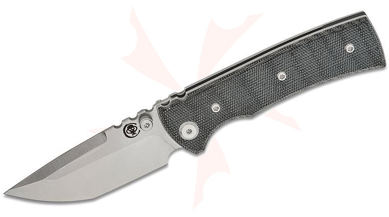Chaves Knives Redencion Street Blue Label Liner Lock Folding Knife 3.2 inch Elmax Belt Satin Compound Tanto Blade, Black Micarta Handles