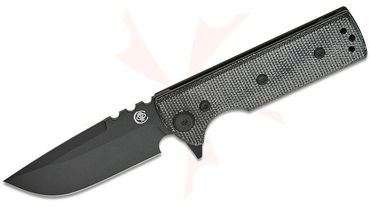 Chaves Knives TAK Blue Label Liner Lock Flipper Knife 2.75 inch Elmax Black PVD Drop Point Blade, Black Micarta Handles