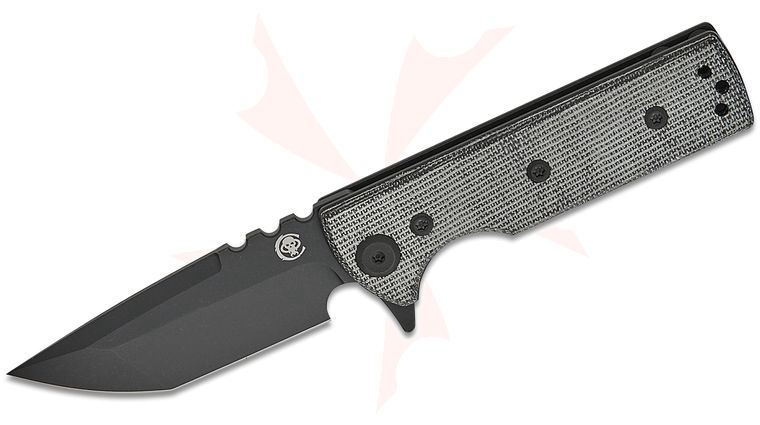 Chaves Knives TAK Blue Label Liner Lock Flipper Knife 2.75 inch Elmax Black PVD Compound Tanto Blade, Black Micarta Handles