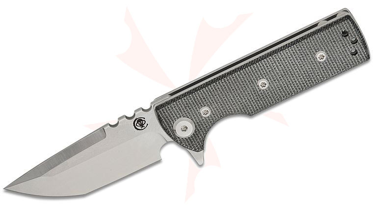 Chaves Knives TAK Blue Label Liner Lock Flipper Knife 2.75 inch Elmax Belt Satin Compound Tanto Blade, Black Micarta Handles