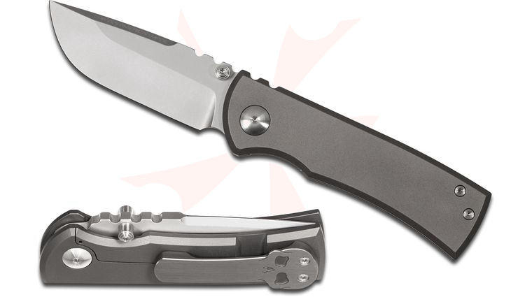 Chaves American Made Redencion 228 Folding Knife 3.3 inch S35VN Bead Blasted Drop Point Blade, Milled Titanium Handles