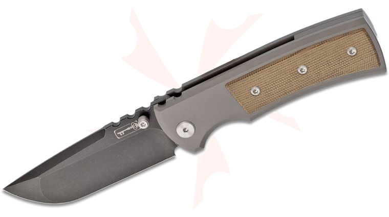 Chaves Ultramar Redencion Street Folding Knife 3.375 inch S35VN Black PVD Stonewashed Drop Point Blade, Titanium Handles with Green Canvas Micarta Inlay