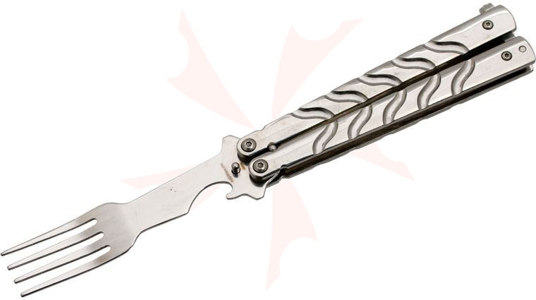 Ronin Gear Balisong Butterfly Fork Trainer with Bottle Opener, 5 inch Closed, Silver