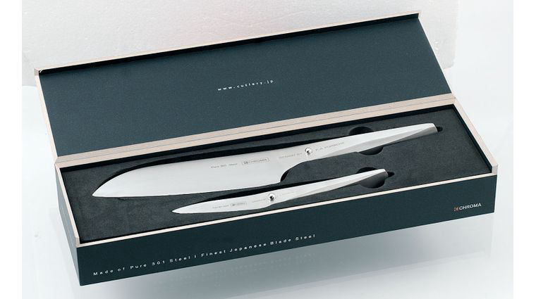 Chroma Cutlery F.A. Porsche Type 301 7-1/4 inch Santoku and 3-1/4 inch Paring Knife 2 Piece Set, Japanese 301 Stainless Steel