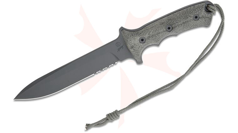 Chris Reeve Green Beret Combat Knife Fixed 7 inch CPM-MagnaCut Black Combo Blade, Black Canvas Micarta Handles, Black Nylon Sheath