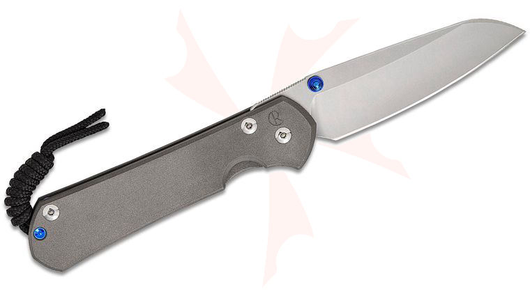 Chris Reeve Left Handed Large Sebenza 31 Frame Lock Folding Knife 3.61 inch CPM-MagnaCut Stonewashed Insingo Blade, Sandblasted Titanium Handles, Blue Hardware