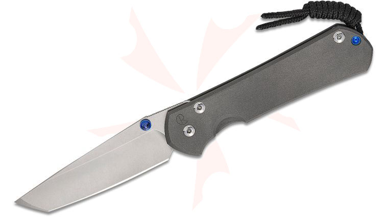Chris Reeve Large Sebenza 31 Folding Knife 3.61 inch CPM-MagnaCut Stonewashed Tanto Blade, Sandblasted Titanium Handles, Blue Hardware