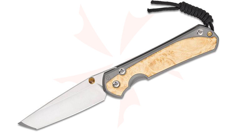 Chris Reeve Large Sebenza 31 Folding Knife 3.61 inch CPM-MagnaCut Stonewashed Tanto Blade, Glass Blasted Titanium Handles with Box Elder Burl Inlays