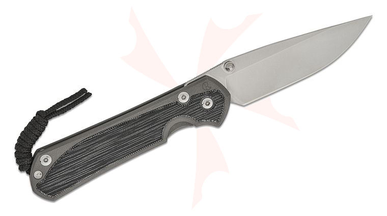 Chris Reeve Left Handed Large Sebenza 31 Frame Lock Folding Knife 3.61 inch CPM-MagnaCut Stonewashed Blade, Sandblasted Titanium Handles with Black Canvas Micarta Inlays