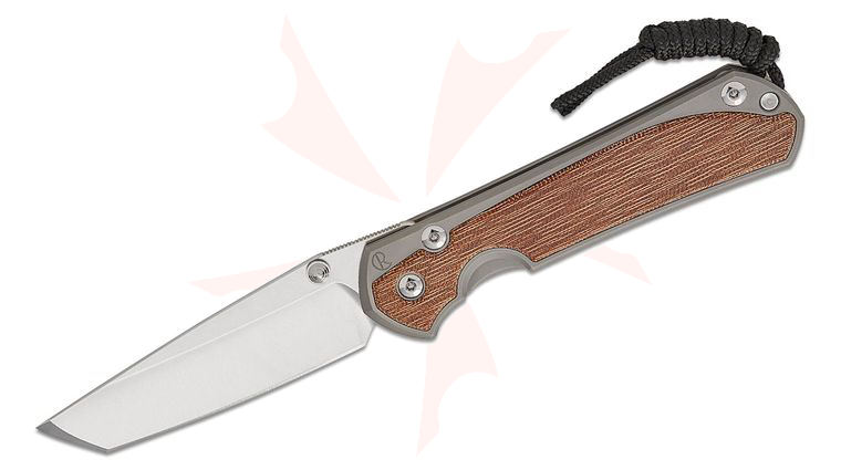 Chris Reeve Large Sebenza 31 Folding Knife 3.61 inch CPM-MagnaCut Stonewashed Tanto Blade, Glass Blasted Titanium Handles with Natural Canvas Micarta Inlays