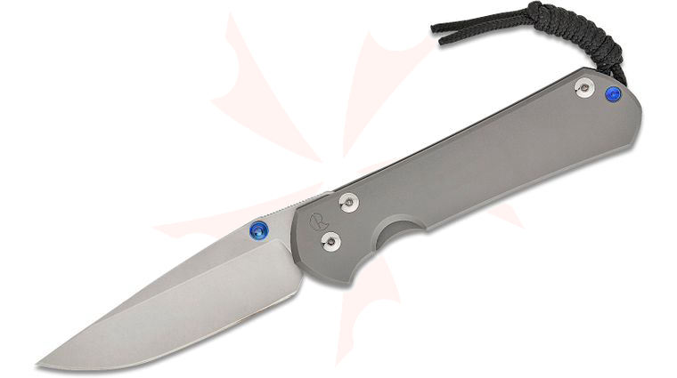 Chris Reeve Large Sebenza 31 Folding Knife 3.61 inch CPM-MagnaCut Stonewashed Drop Point Blade, Glass Blasted Titanium Handles, Single Blue Lug