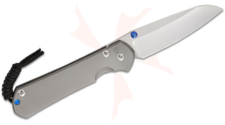 Chris Reeve Left Handed Large Sebenza 31 Folding Knife 3.61 inch CPM-MagnaCut Stonewashed Insingo Blade, Glass Blasted Titanium Handles, Blue Hardware, Frame Lock