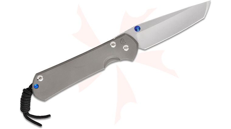 Chris Reeve Left Handed Large Sebenza 31 Folding Knife 3.61 inch CPM-MagnaCut Stonewashed Tanto Blade, Glass Blasted Titanium Handles, Blue Hardware, Frame Lock
