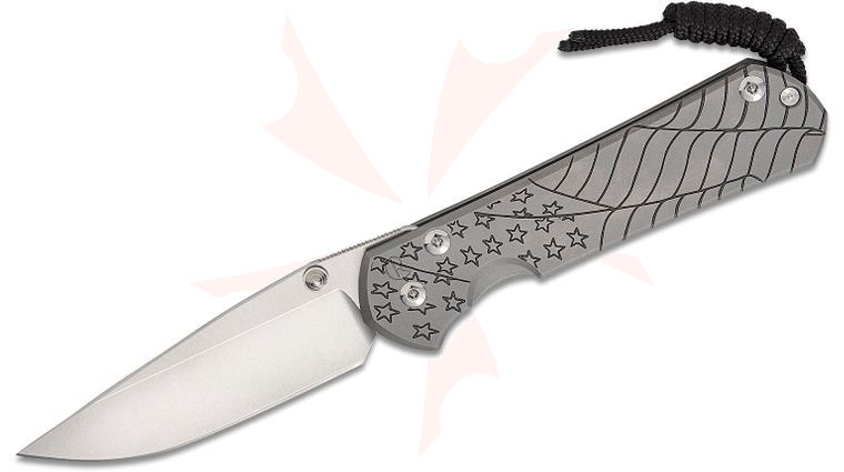 Chris Reeve Large Sebenza 31 Frame Lock Folding Knife 3.61 inch MagnaCut Stonewashed Drop Point Blade,  inchForever Flag inch CGG Glass Blasted Titanium Handles