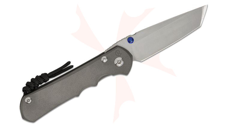 Chris Reeve Left Handed Large Inkosi Tanto Folding Knife 3.6 inch CPM-MagnaCut Stonewashed Blade, Double Blue Lugs, Titanium Handles