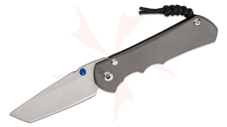 Chris Reeve Large Inkosi Tanto Folding Knife 3.6 inch CPM-MagnaCut Stonewashed Blade, Double Blue Lugs, Titanium Handles