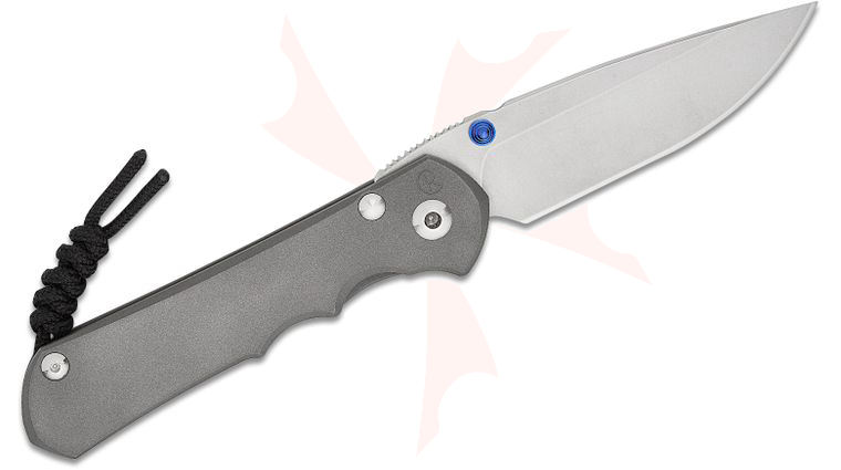 Chris Reeve Left Handed Large Inkosi Frame Lock Folding Knife 3.6 inch CPM-MagnaCut Stonewashed Drop Point Blade, Double Blue Lugs, Bead Blasted Titanium Handles