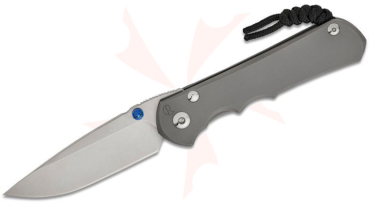 Chris Reeve Large Inkosi Folding Knife 3.6 inch CPM-MagnaCut Stonewashed Drop Point Blade, Double Blue Lugs, Glass Blasted Titanium Handles