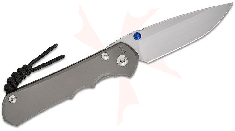 Chris Reeve Left Handed Large Inkosi Frame Lock Folding Knife 3.6 inch CPM-MagnaCut Stonewashed Drop Point Blade, Double Blue Lugs, Glass Blasted Titanium Handles