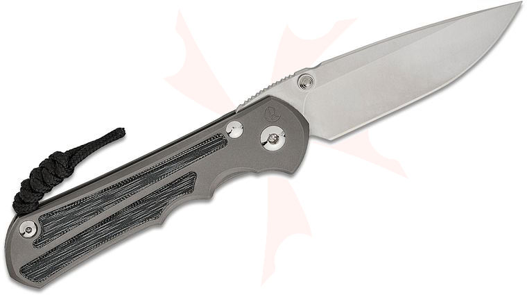 Chris Reeve Left Handed Large Inkosi Folding Knife 3.6 inch CPM-MagnaCut Stonewashed Drop Point Blade, Double Lugs, Glass Blasted Titanium Handles with Black Micarta Inlays