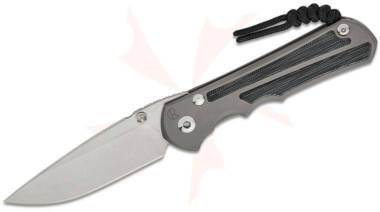 Chris Reeve Large Inkosi Folding Knife 3.6 inch CPM-MagnaCut Stonewashed Drop Point Blade, Double Lugs, Glass Blasted Titanium Handles with Black Micarta Inlays