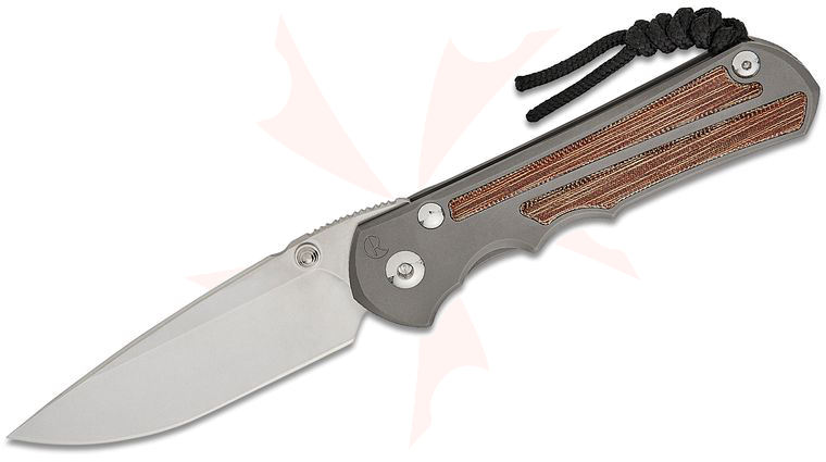 Chris Reeve Large Inkosi Folding Knife 3.6 inch CPM-MagnaCut Stonewashed Drop Point Blade, Double Lugs, Glass Blasted Titanium Handles with Natural Micarta Inlays