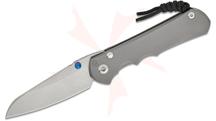 Chris Reeve Large Inkosi Insingo Folding Knife 3.6 inch CPM-MagnaCut Stonewashed Blade, Double Blue Lugs, Glass Blasted Titanium Handles