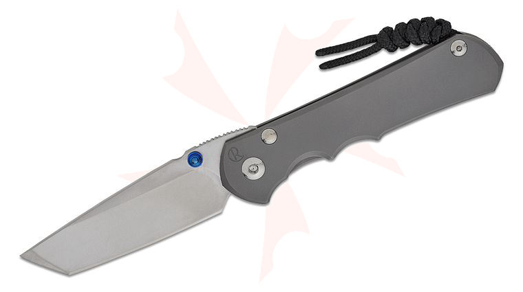 Chris Reeve Large Inkosi Tanto Folding Knife 3.6 inch CPM-MagnaCut Stonewashed Tanto Blade, Double Blue Lugs, Glass Blasted Titanium Handles