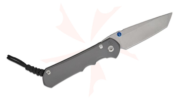 Chris Reeve Left Handed Large Inkosi Tanto Frame Lock Folding Knife 3.6 inch CPM-MagnaCut Stonewashed Blade, Double Blue Lugs, Glass Blasted Titanium Handles