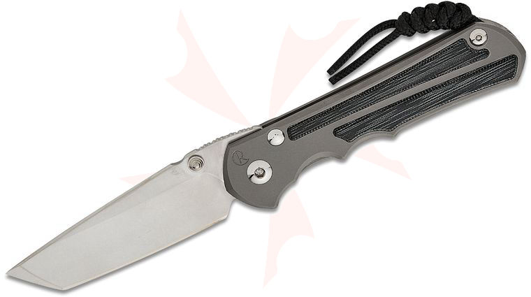 Chris Reeve Large Inkosi Frame Lock Folding Knife 3.6 inch CPM-MagnaCut Stonewashed Tanto Blade, Double Silver Lugs, Glass Blasted Titanium Handles with Black Canvas Micarta Inlays