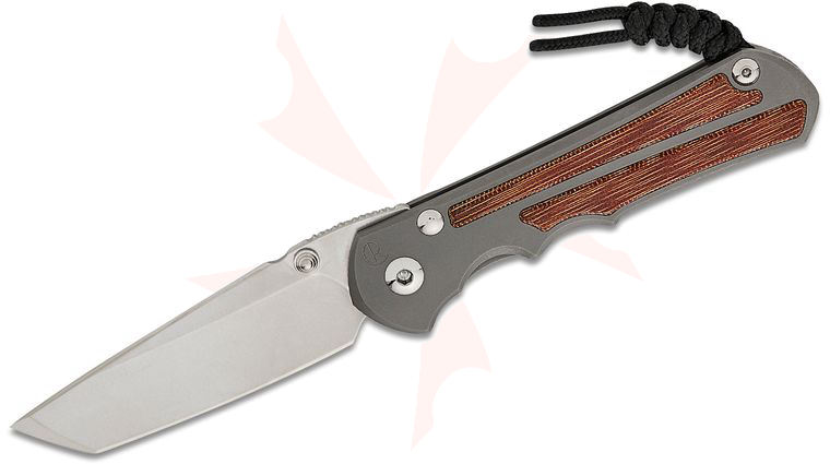 Chris Reeve Large Inkosi Frame Lock Folding Knife 3.6 inch CPM-MagnaCut Stonewashed Tanto Blade, Double Silver Lugs, Glass Blasted Titanium Handles with Natural Canvas Micarta Inlays
