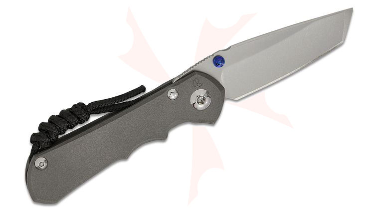 Chris Reeve Left Handed Small Inkosi Frame Lock Folding Knife 2.8 inch CPM-MagnaCut Stonewashed Tanto Blade, Double Blue Lugs, Titanium Handles