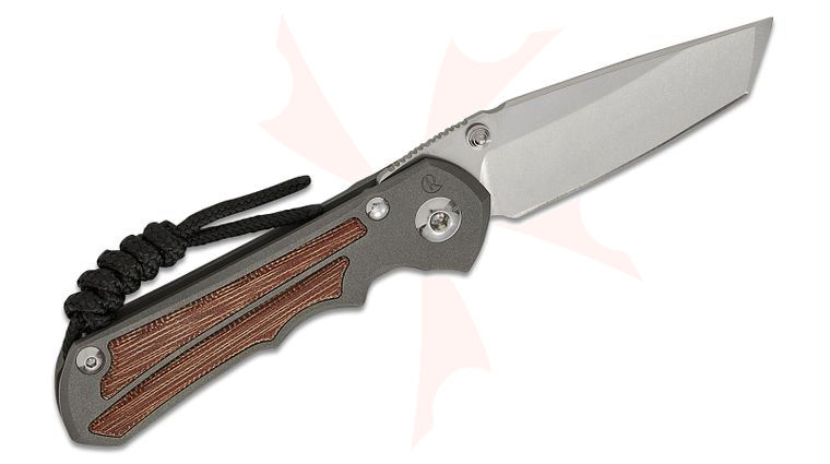 Chris Reeve Left Handed Small Inkosi Frame Lock Folding Knife 2.8 inch CPM-MagnaCut Stonewashed Tanto Blade, Double Silver Lugs, Titanium Handles with Natural Canvas Micarta Inlays
