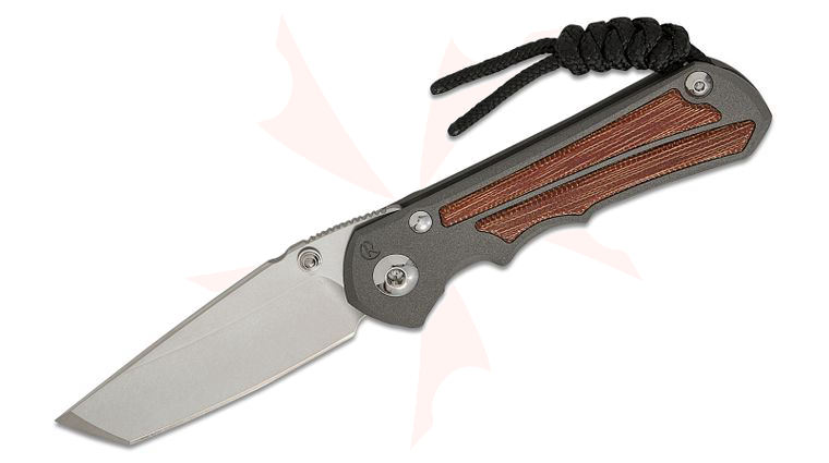 Chris Reeve Small Inkosi Frame Lock Folding Knife 2.8 inch CPM-MagnaCut Stonewashed Tanto Blade, Double Silver Lugs, Titanium Handles with Natural Canvas Micarta Inlays
