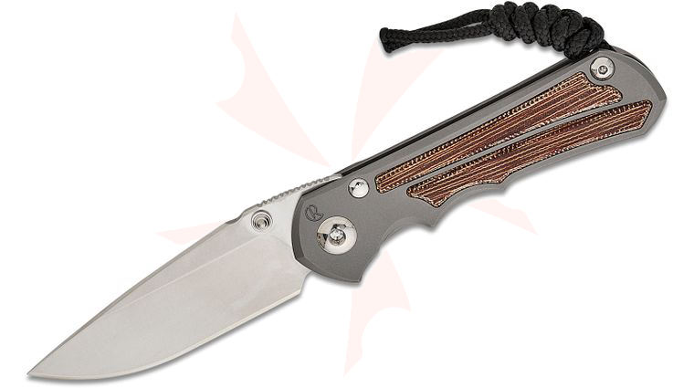 Chris Reeve Small Inkosi Frame Lock Folding Knife 2.8 inch CPM-MagnaCut Stonewashed Drop Point Blade, Double Silver Lugs, Glass Blasted Titanium Handles with Natural Canvas Micarta Inlays