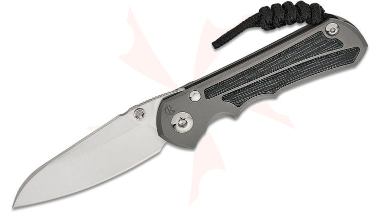 Chris Reeve Small Inkosi Frame Lock Folding Knife 2.8 inch CPM-MagnaCut Stonewashed Insingo Blade, Double Silver Lugs, Glass Blasted Titanium Handles with Black Canvas Micarta Inlays