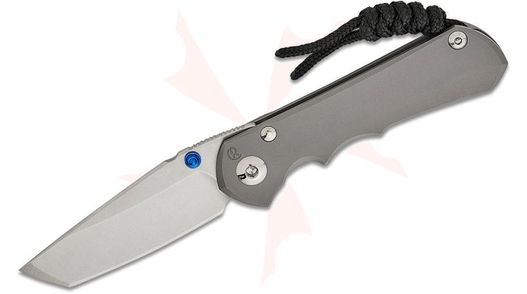 Chris Reeve Small Inkosi Frame Lock Folding Knife 2.8 inch CPM-MagnaCut Stonewashed Tanto Blade, Blue Double Lugs, Glass Blasted Titanium Handles