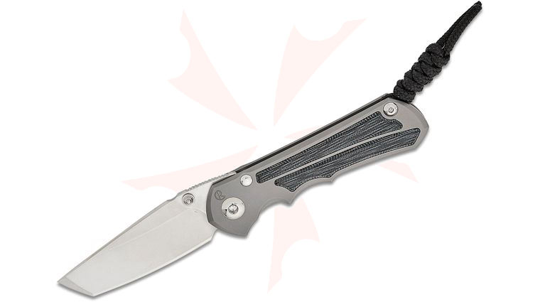 Chris Reeve Small Inkosi Frame Lock Folding Knife 2.8 inch CPM-MagnaCut Stonewashed Tanto Blade, Silver Double Lugs, Glass Blasted Titanium Handles with Black Micarta Inlays