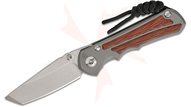Chris Reeve Small Inkosi Frame Lock Folding Knife 2.8 inch CPM-MagnaCut Stonewashed Tanto Blade, Double Silver Lugs, Glass Blasted Titanium Handles with Natural Canvas Micarta Inlays