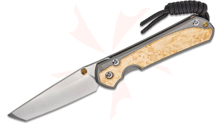 Chris Reeve Small Sebenza 31 Frame Lock Folding Knife 2.99 inch CPM-MagnaCut Stonewashed Tanto Blade, Glass Blasted Titanium Handles with Box Elder Inlays
